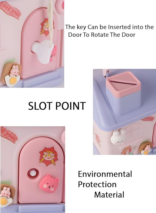RETRIX House Shaped Piggy Bank for Kids with 3D Steaker - Cute Money Saving Box with Lock & Keys - Home Style Coin & Cash Bank with Handle - Best Gift for Girls & Boys (Pink) - Image 2